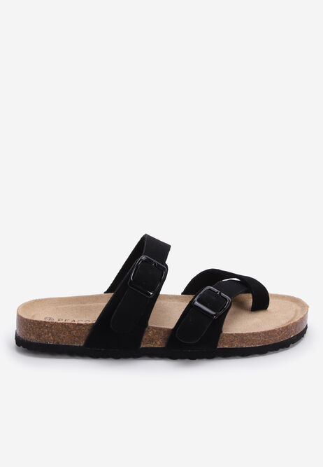 Womens Black Toe Strap Footbed Sandals