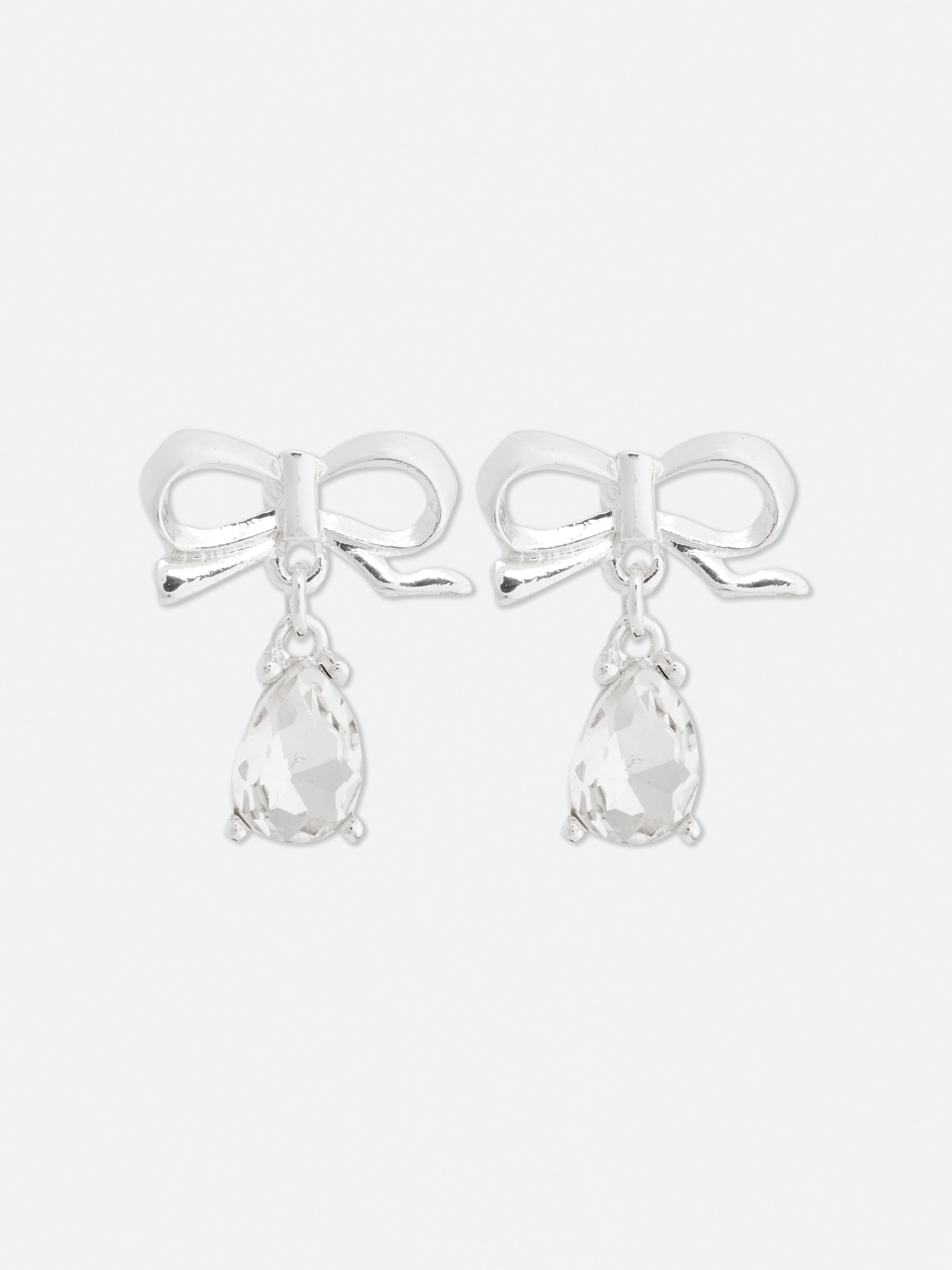 Bow Jewel Drop Stud Earrings