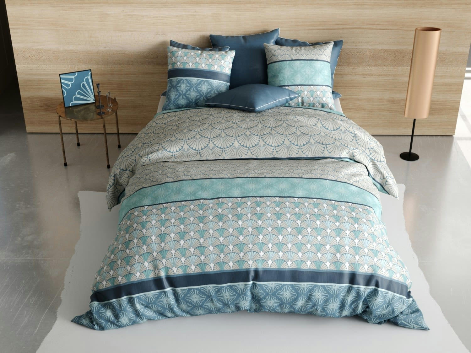 ZIRCON - Parure housse de couette coton bleu 240x260 cm