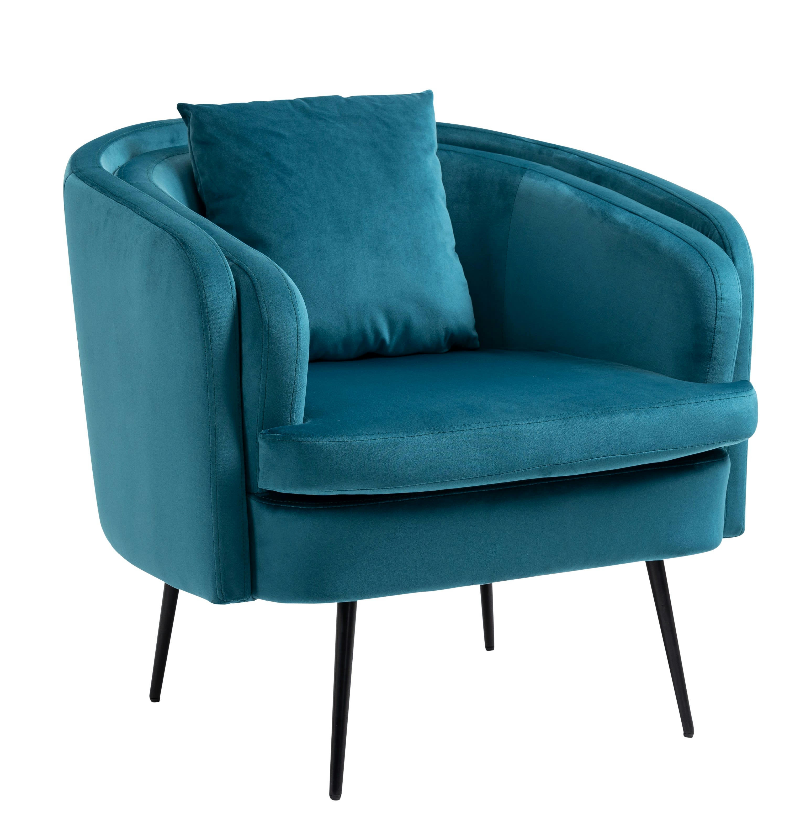 - Fauteuil de salon en métal et velours bleu canard
