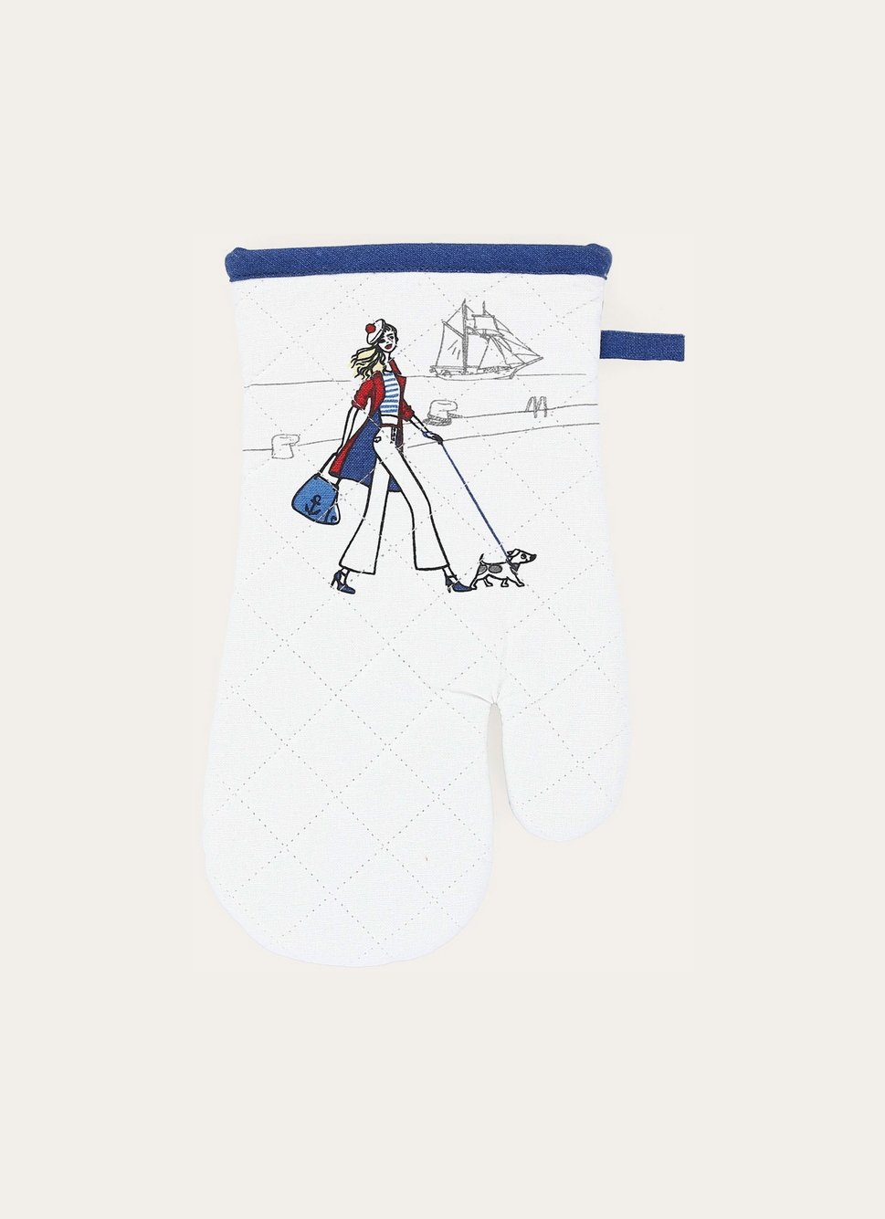 GANT DE CUISINE EN COTON MATELOT BLANC/BLEU