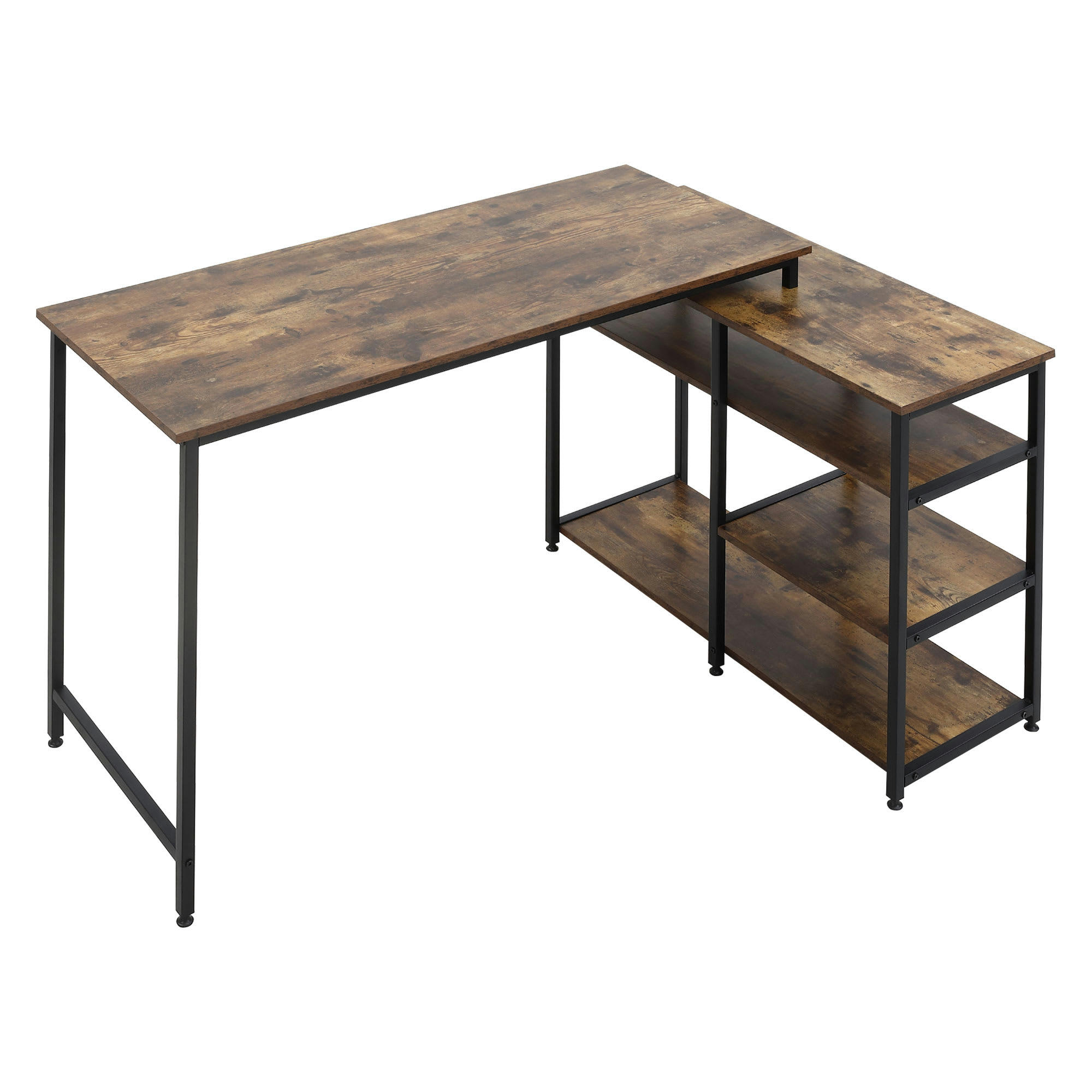 - Bureau d'angle design industriel 3 étagères aspect bois métal noir