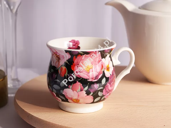 Kubek retro 0,47 L Duo - Spring roses black 15.SPR-B.K47