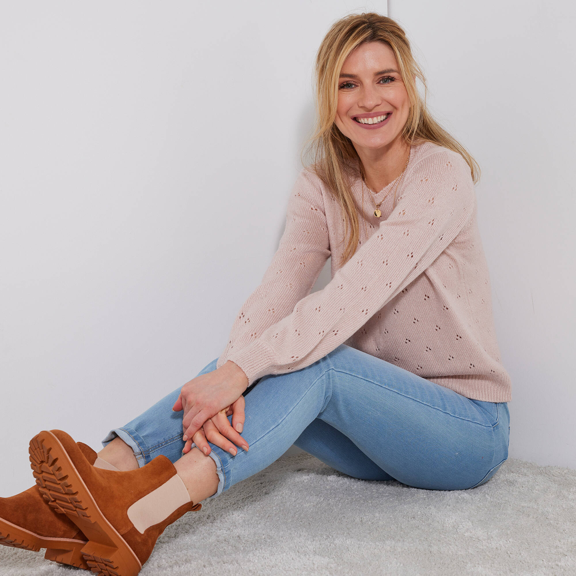 Pull col rond, maille pointelle toucher doux