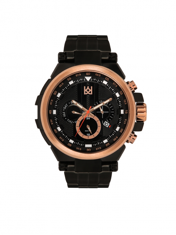 Black men's watch with elements in copper color