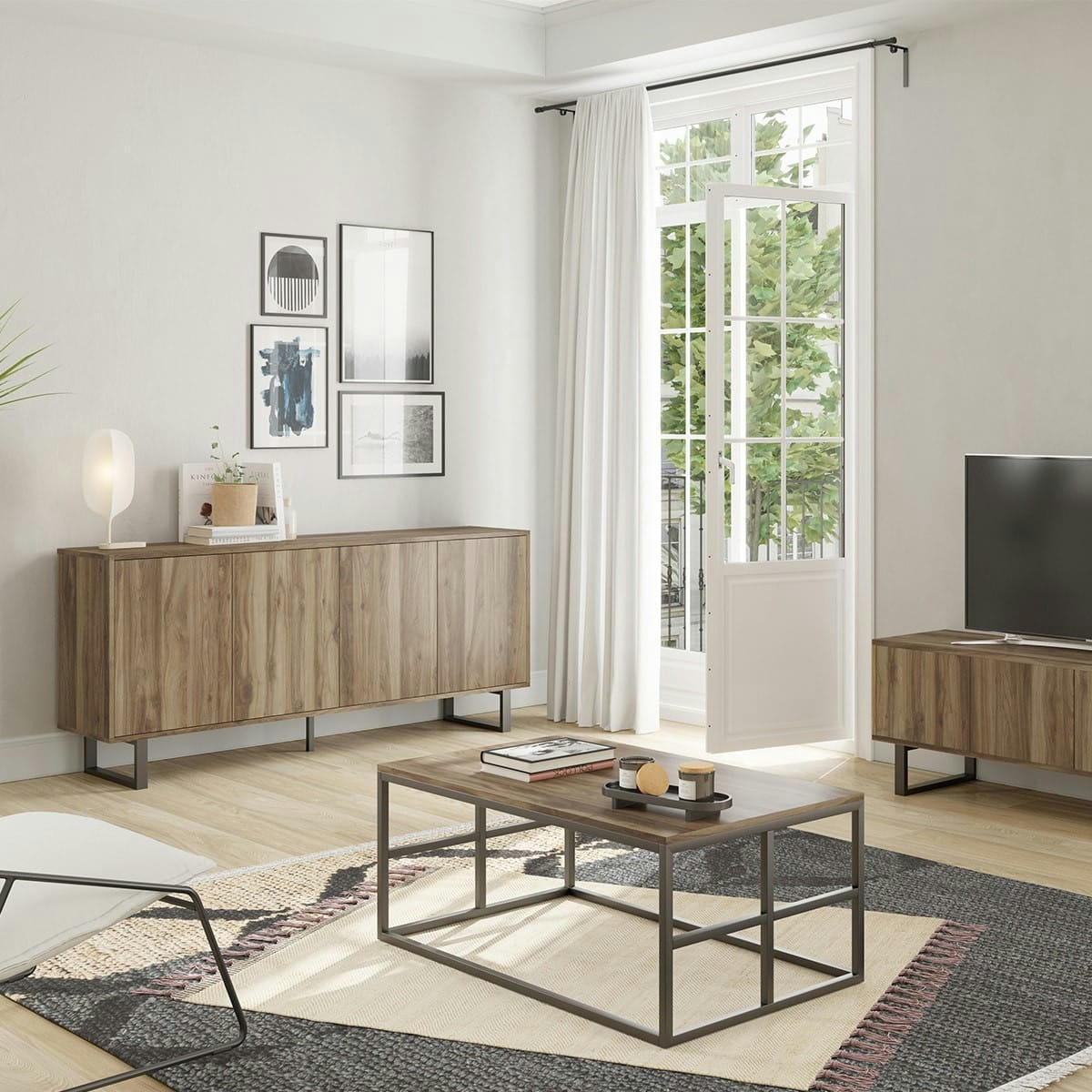 ROSS - Buffet 4 portes effet Noyer 180 cm