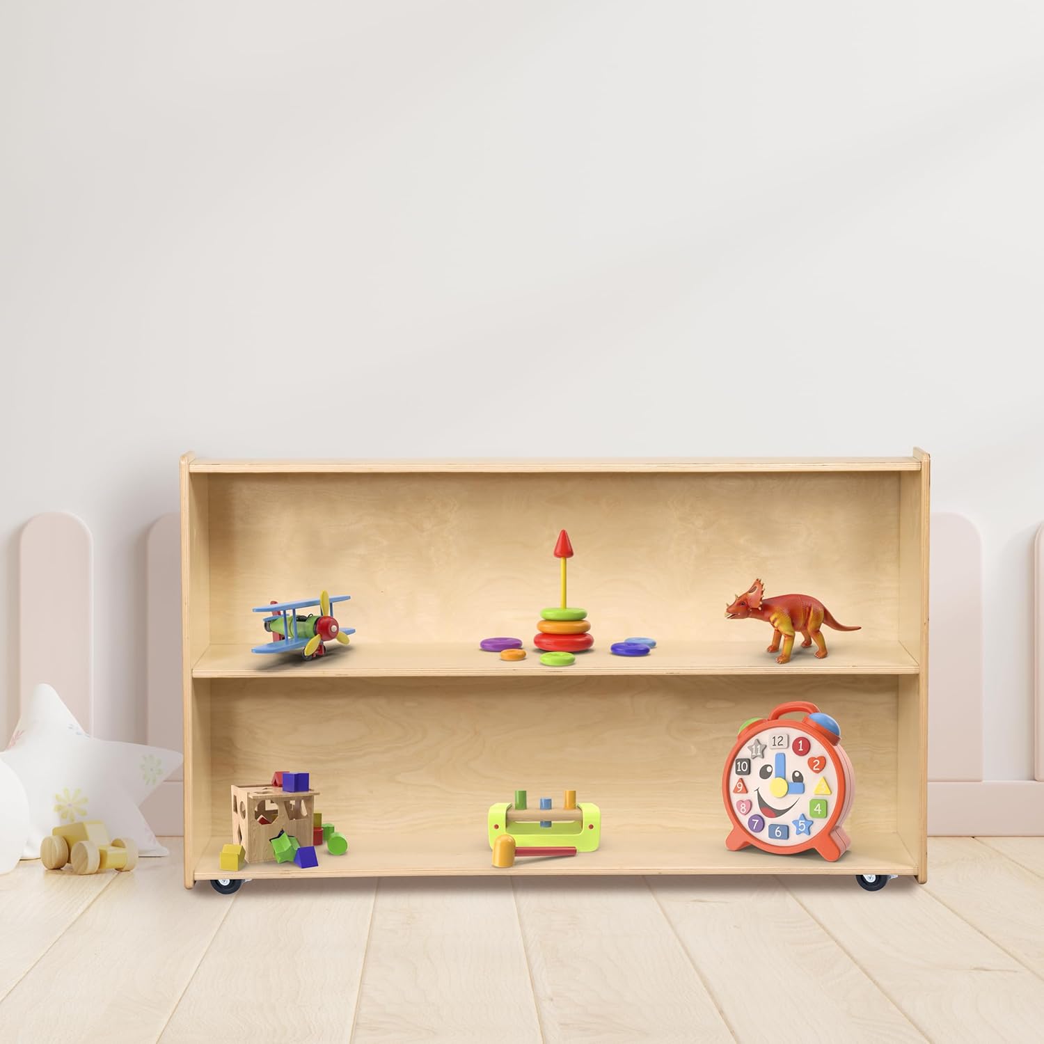 2 Shelf Montessori Horizontal Bookcase with Wheels (47 Width) |Bookshelf - Toy Storage Organizer, Arts, Crafts & Supplies Storage Unit for Home, Office, Classroom, Daycare