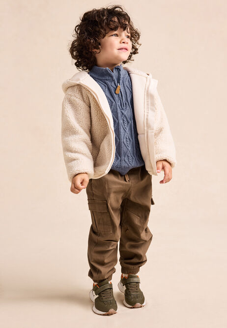 Younger Boys Ecru Borg Zip Through Jacket