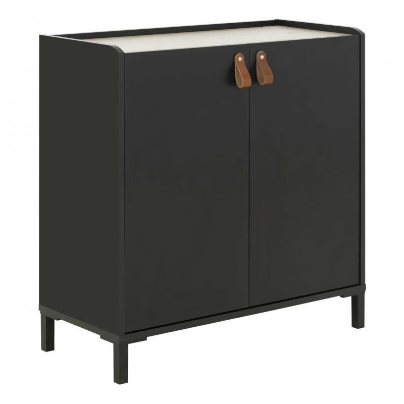 LUCAS - Meuble buffet 2 portes décor châtaignier naturel et noir