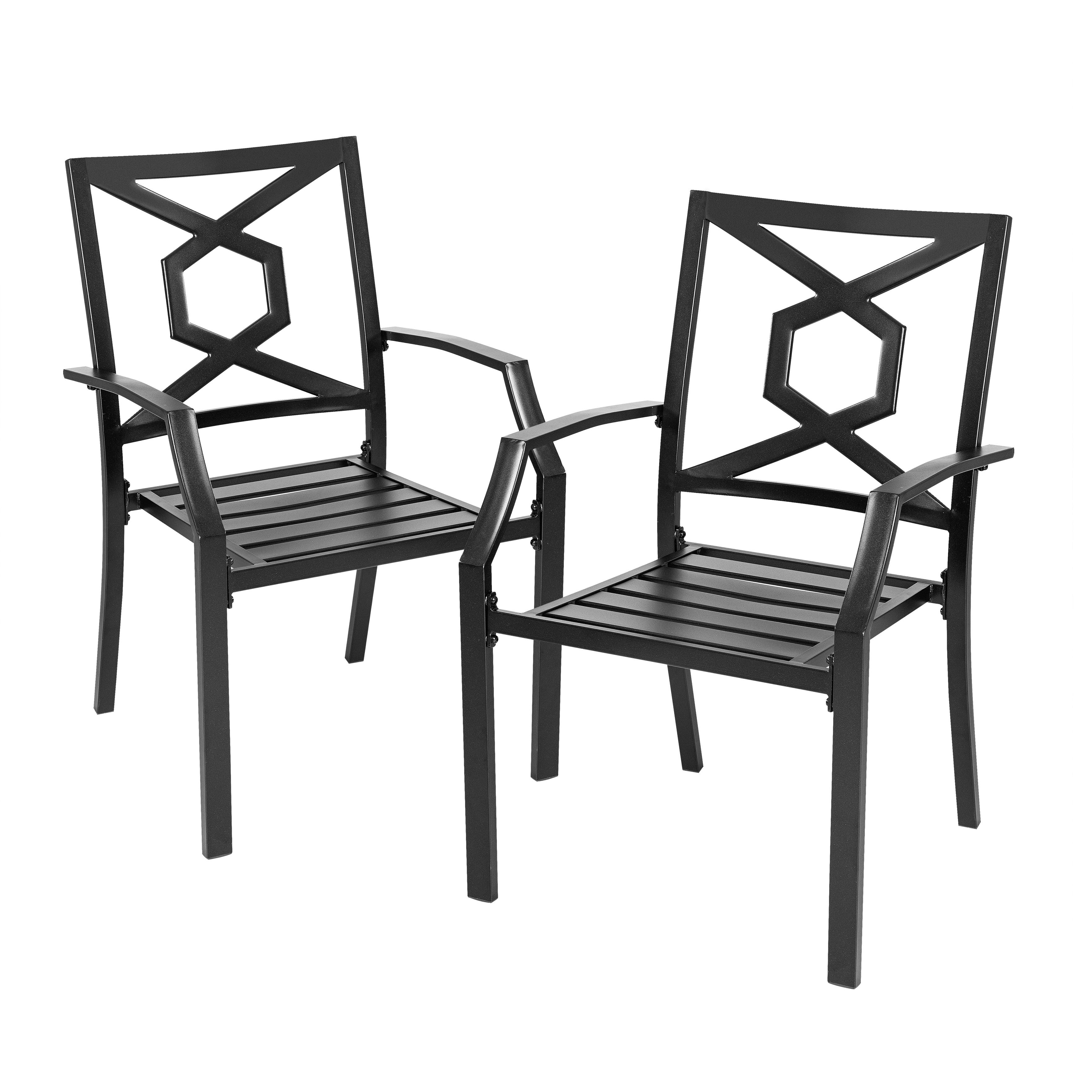 Outdoor Iron Chair Set of 2, Powder-coated Finish, Black