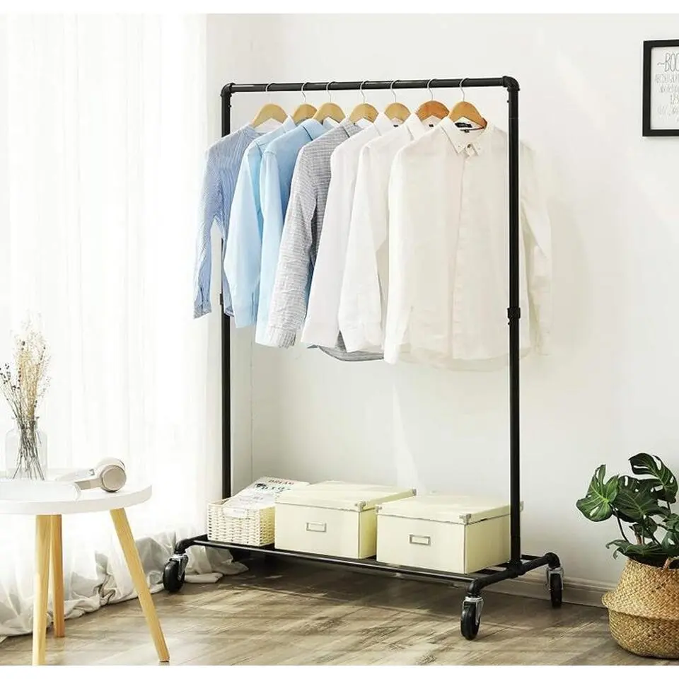 Kledingrek op wieltjes - Kledingrek metaal - Zwart - 163x49x100