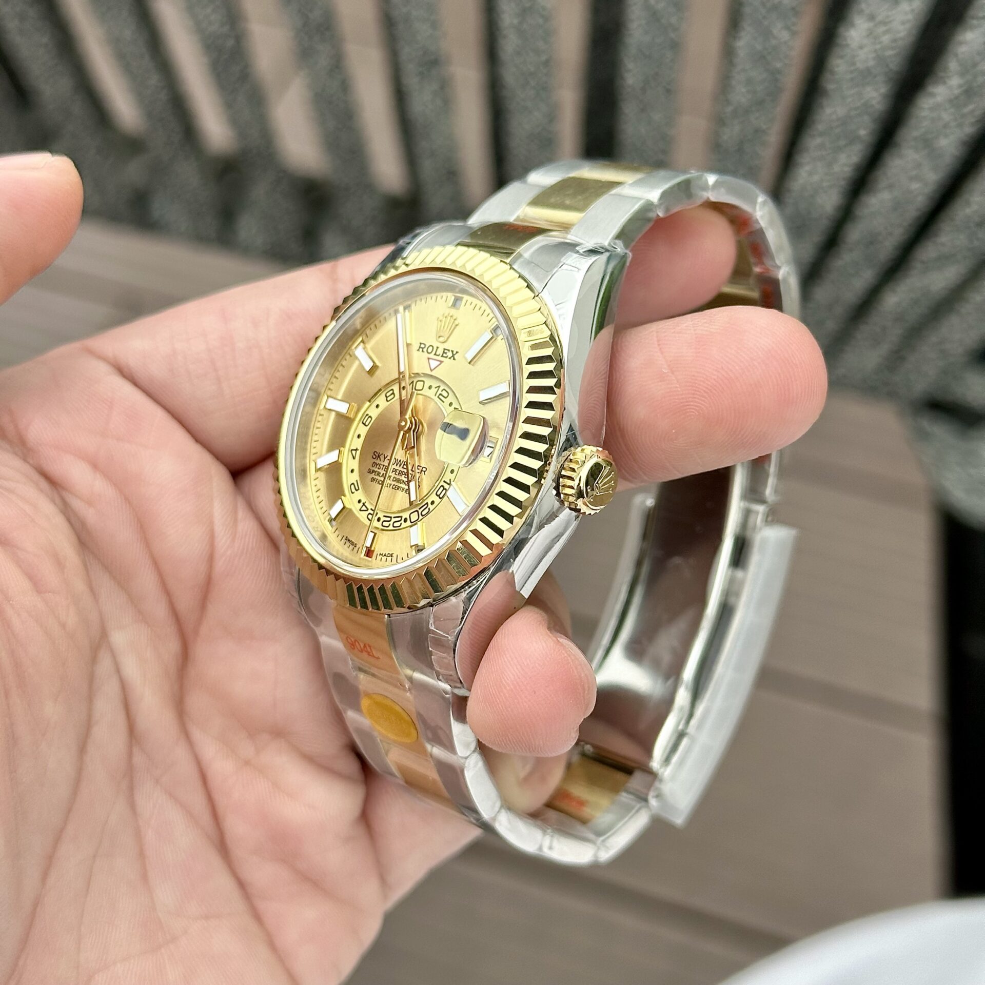 Rolex Sky-Dweller SS/YG Plated Champagne Dial 42mm Oyster NBF Replica