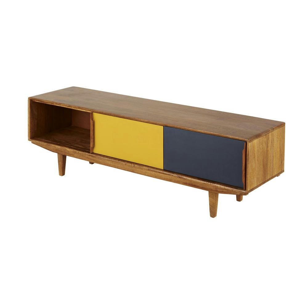 Janeiro - Meuble TV 2 portes jaune et gris anthracite