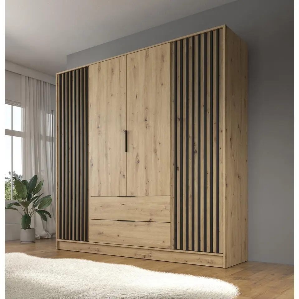 Meubella - Kledingkast Nairobi - Eiken - Zwart - 206 cm