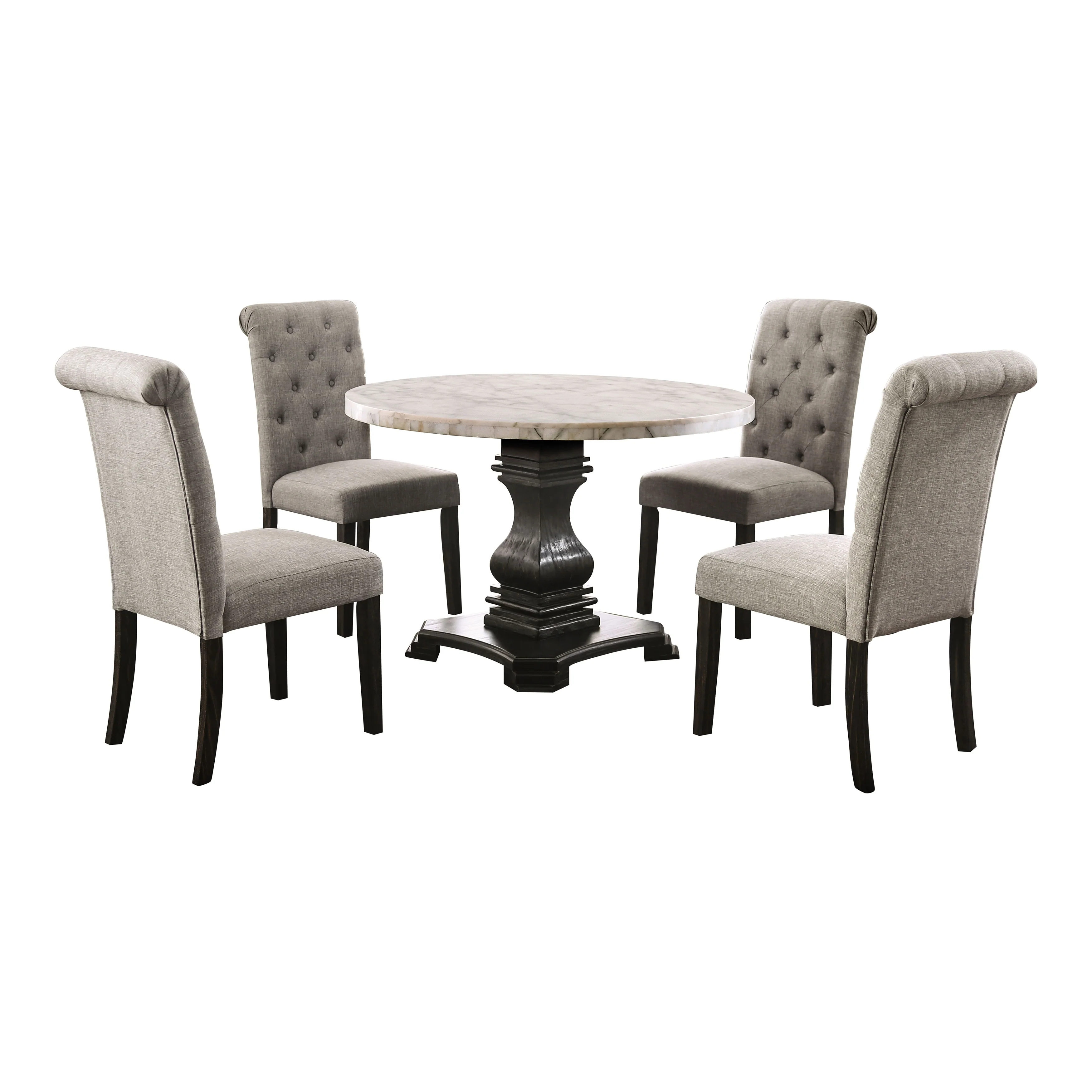 Brec Farmhouse Marble Top 5-Piece Round Dining Table Set with Tufted Chairs by Furniture of America
