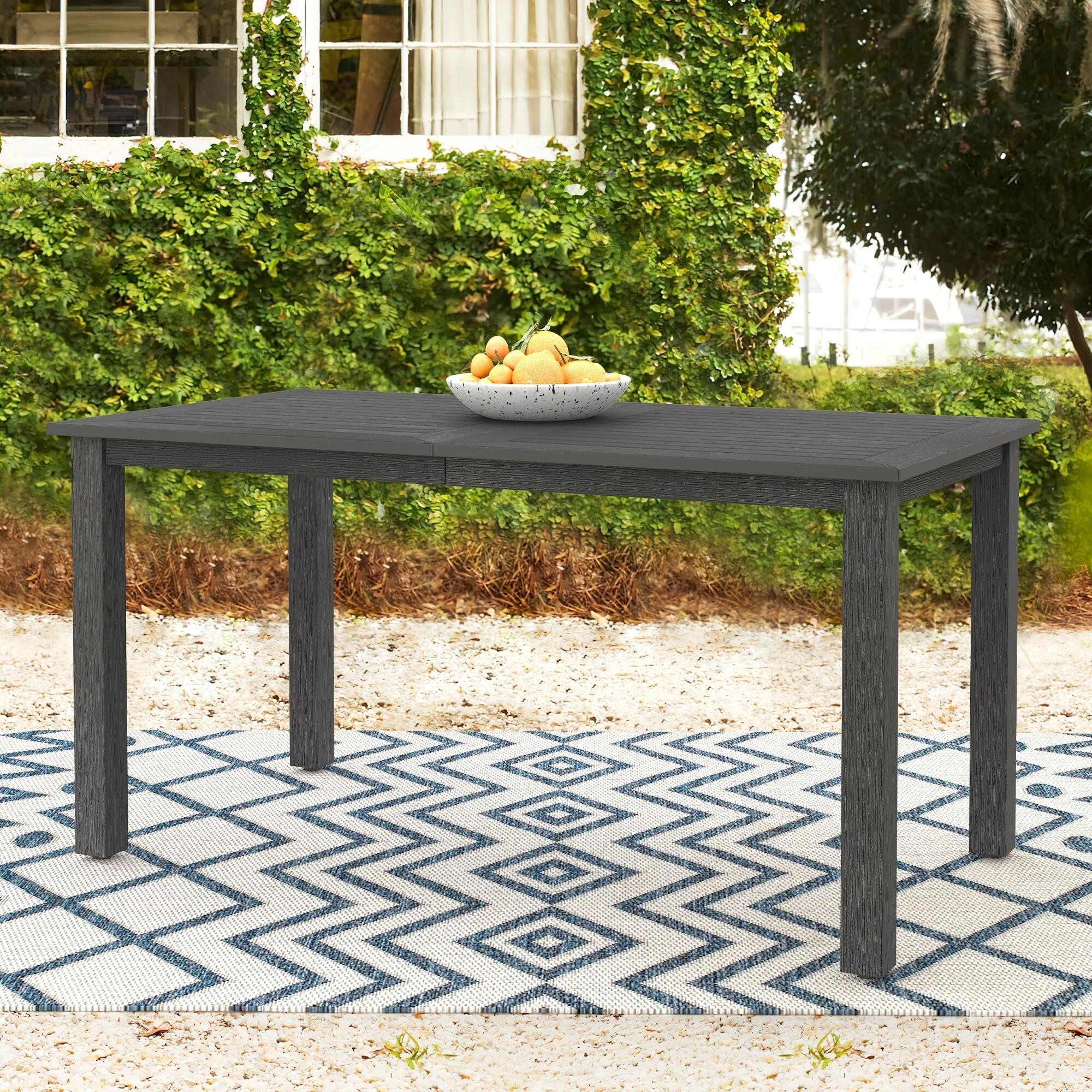 Outdoor Rectangular Aluminium Patio Dining Table Metal Table with Wood-grain finish for 6 People