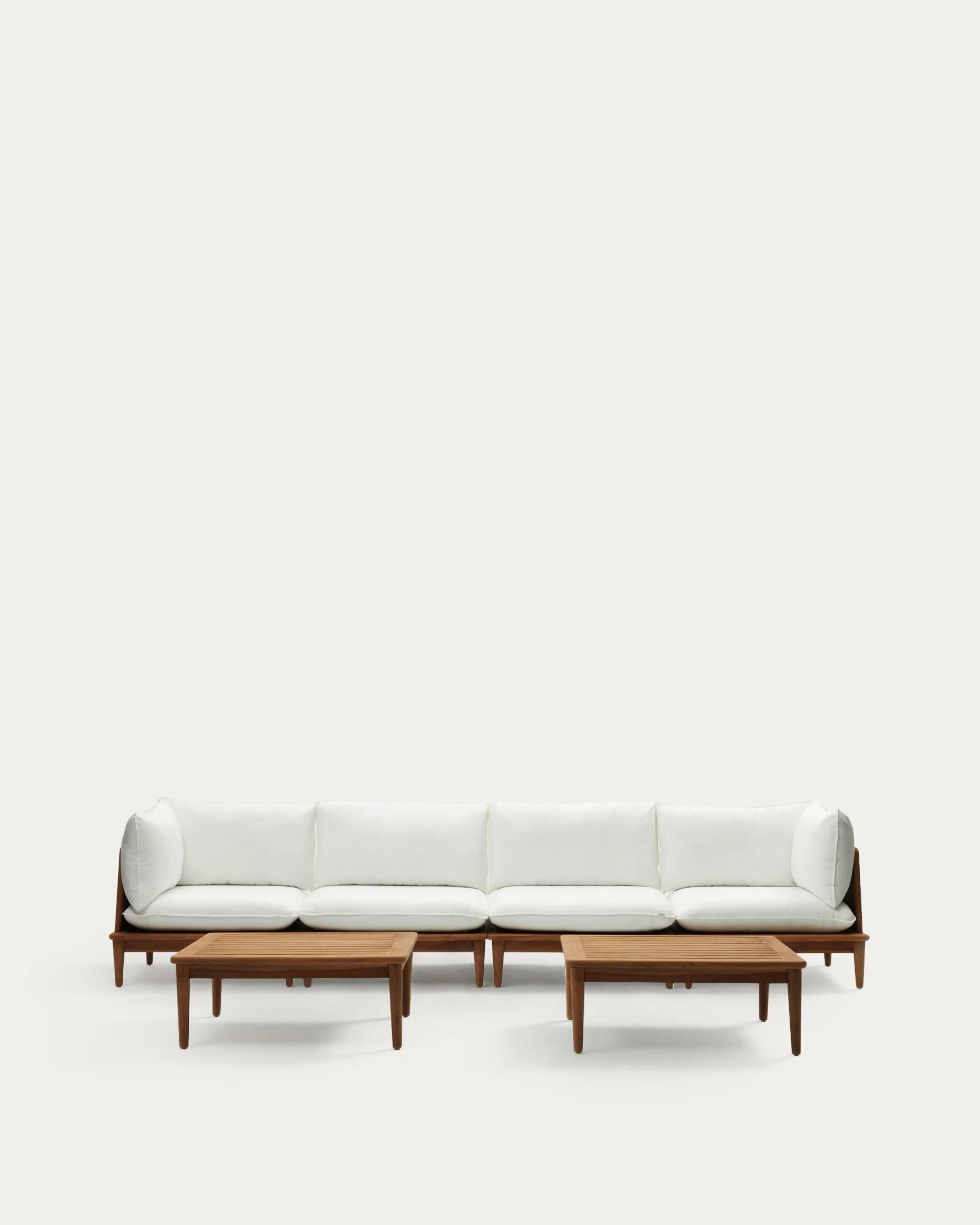 Portitxol set of 2 corner armchairs, 2 armchairs and 2 coffee tables in solid teak
