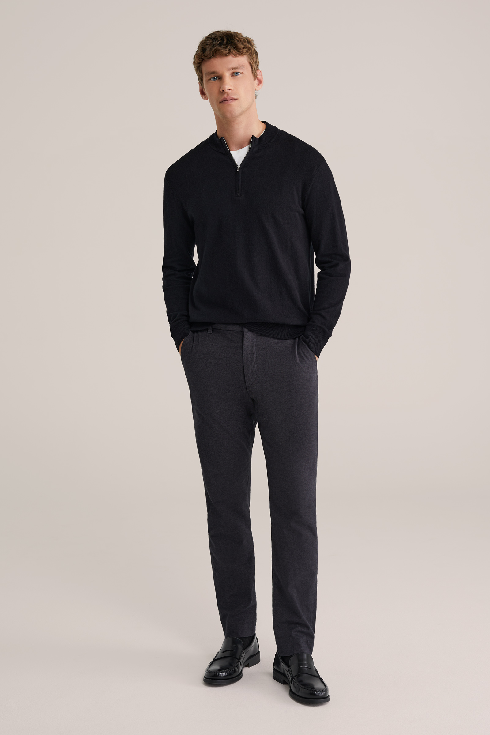 Heren regular fit broek met elastische tailleband