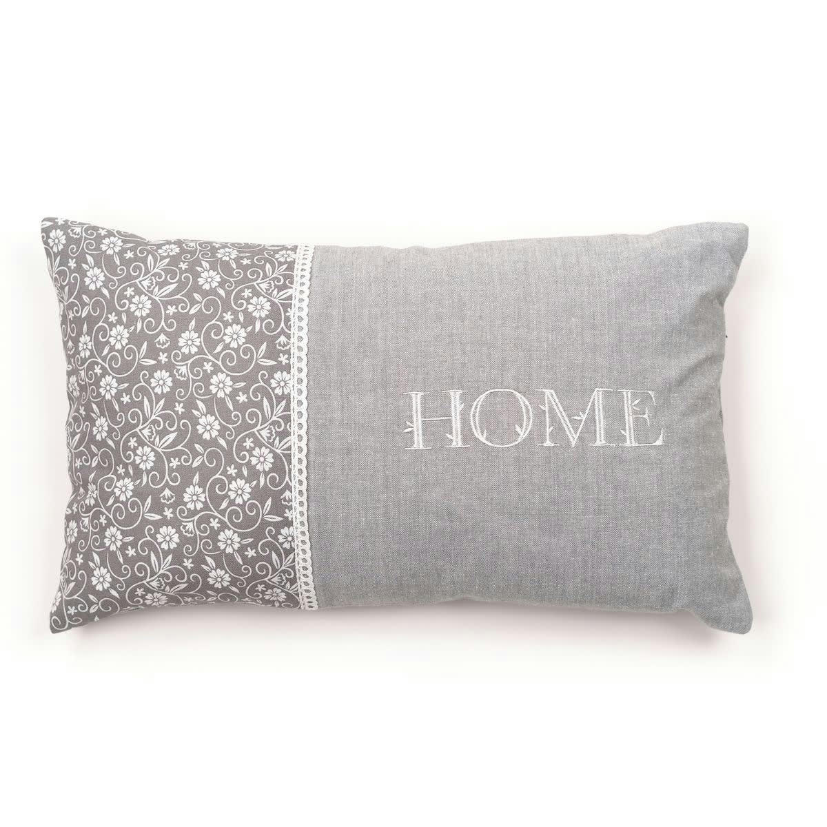 CHARME - Coussin déhoussable avec dentelle en coton gris 30x50