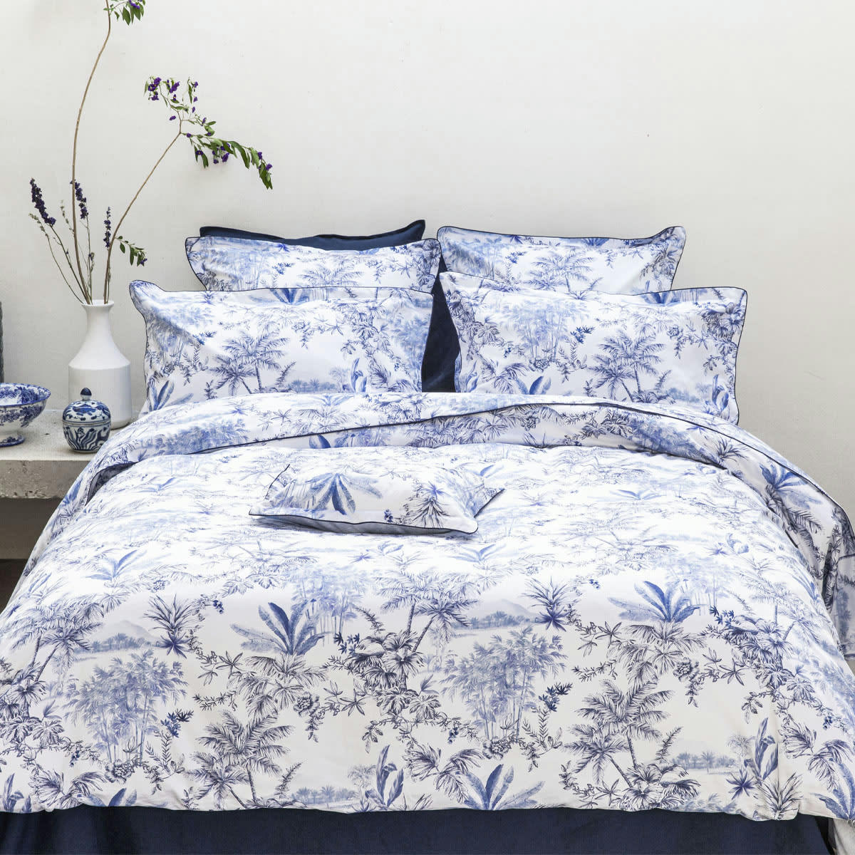 RIVAGES - Housse de couette en satin de coton bio bleu 240x220