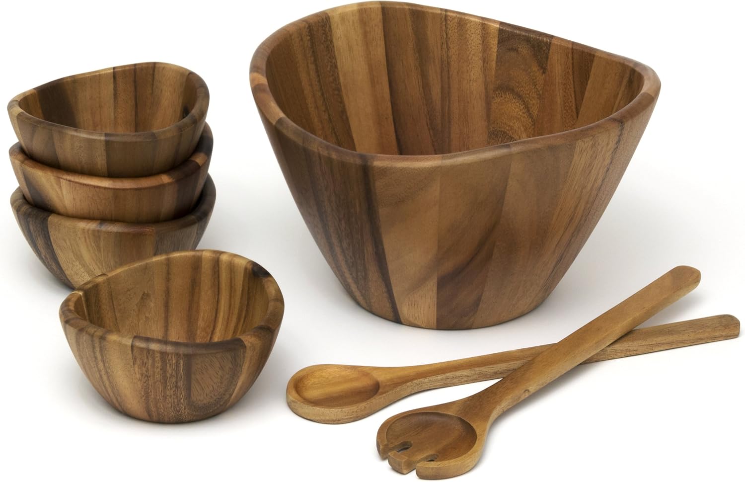 Lipper International 1174-7 Acacia Wave Bowl Set with Servers