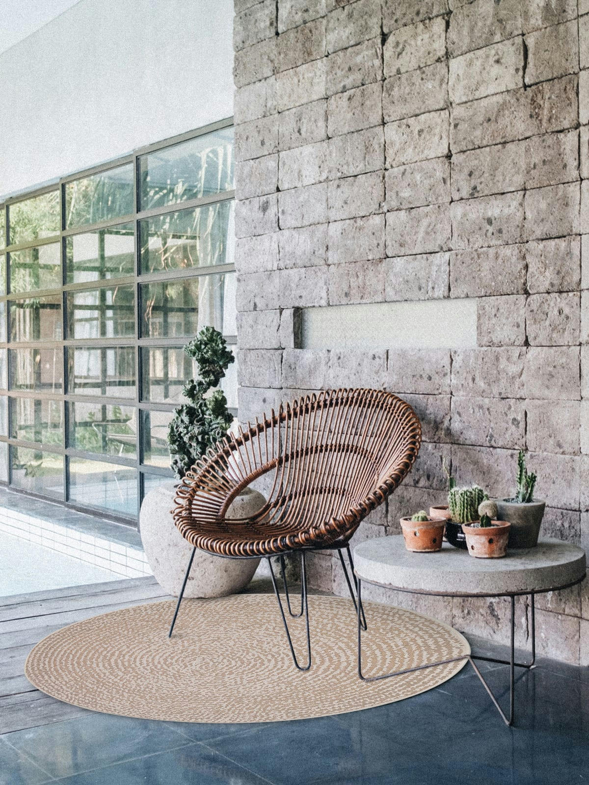 BOHEME - Tapis rond bohème chic intérieur extérieur beige 160x160, OEKO-TEX®