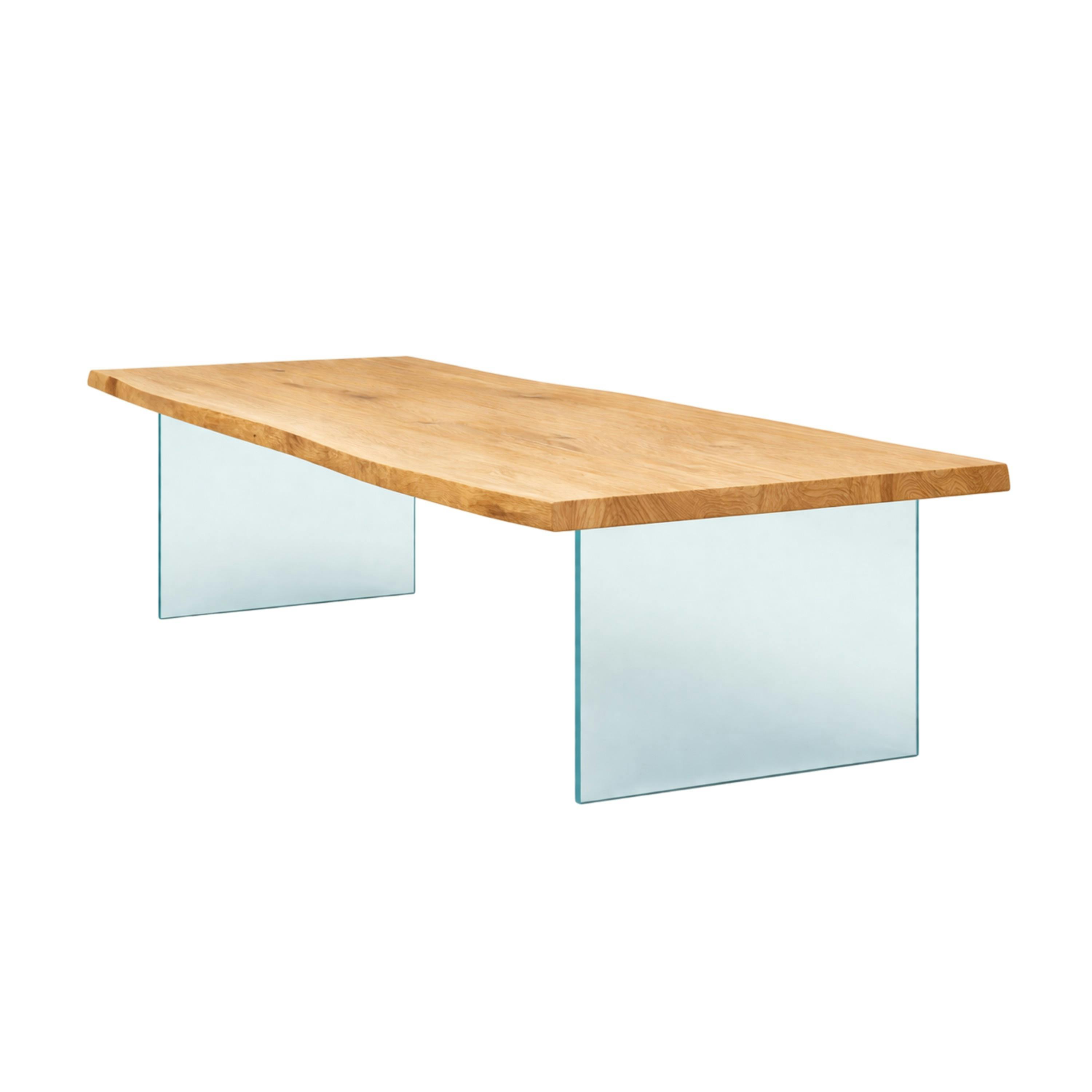 Table extensible chêne huilé bords naturels pieds verre 240 cm PALERME