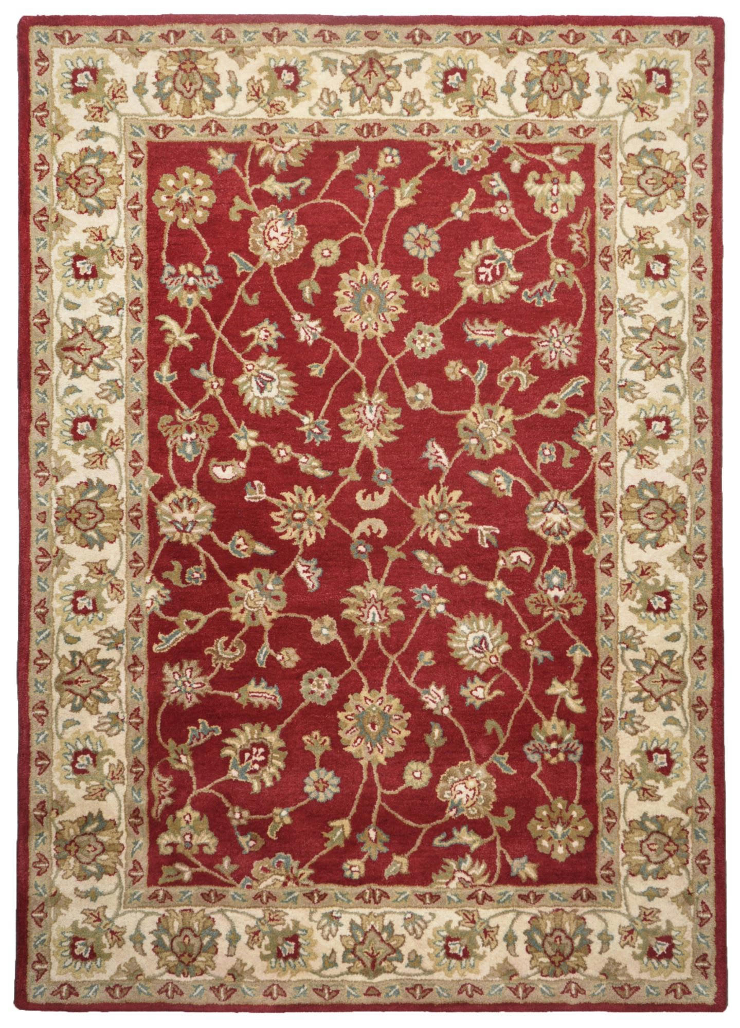 ROYAL ZIEGLER - Tapis floral classique en 100% laine crème rouge 240x340 cm