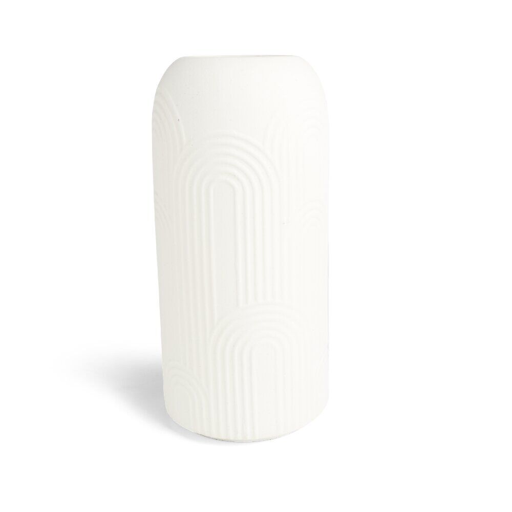 Vase céramique blanc gravures Ø13xH27,5cm