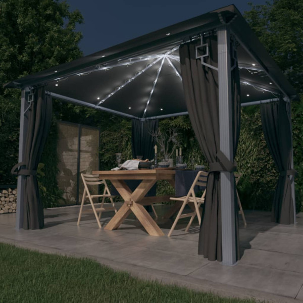 Altana Ogrodowa z Zasłonami Oświetlenie LED Pergola Ogrodowa Antracyt 3x3