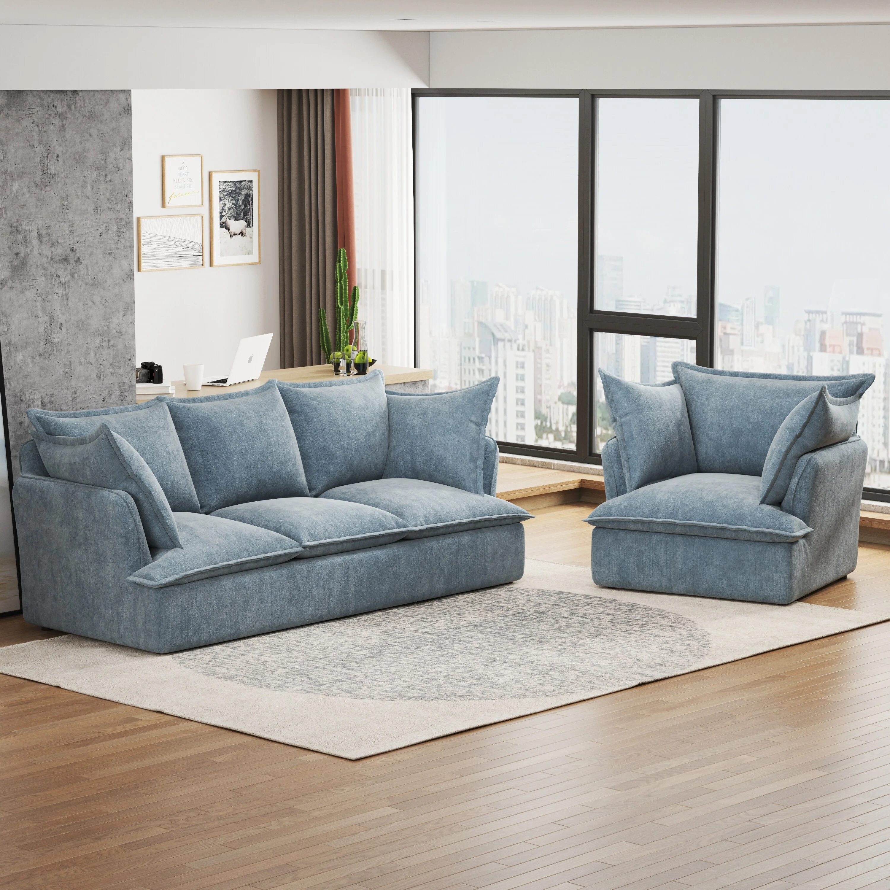 Modern Chenille Cloud Sofa Couch with Deep Seating and Plush Pillows for Living Rooms and Bedrooms or Apartments