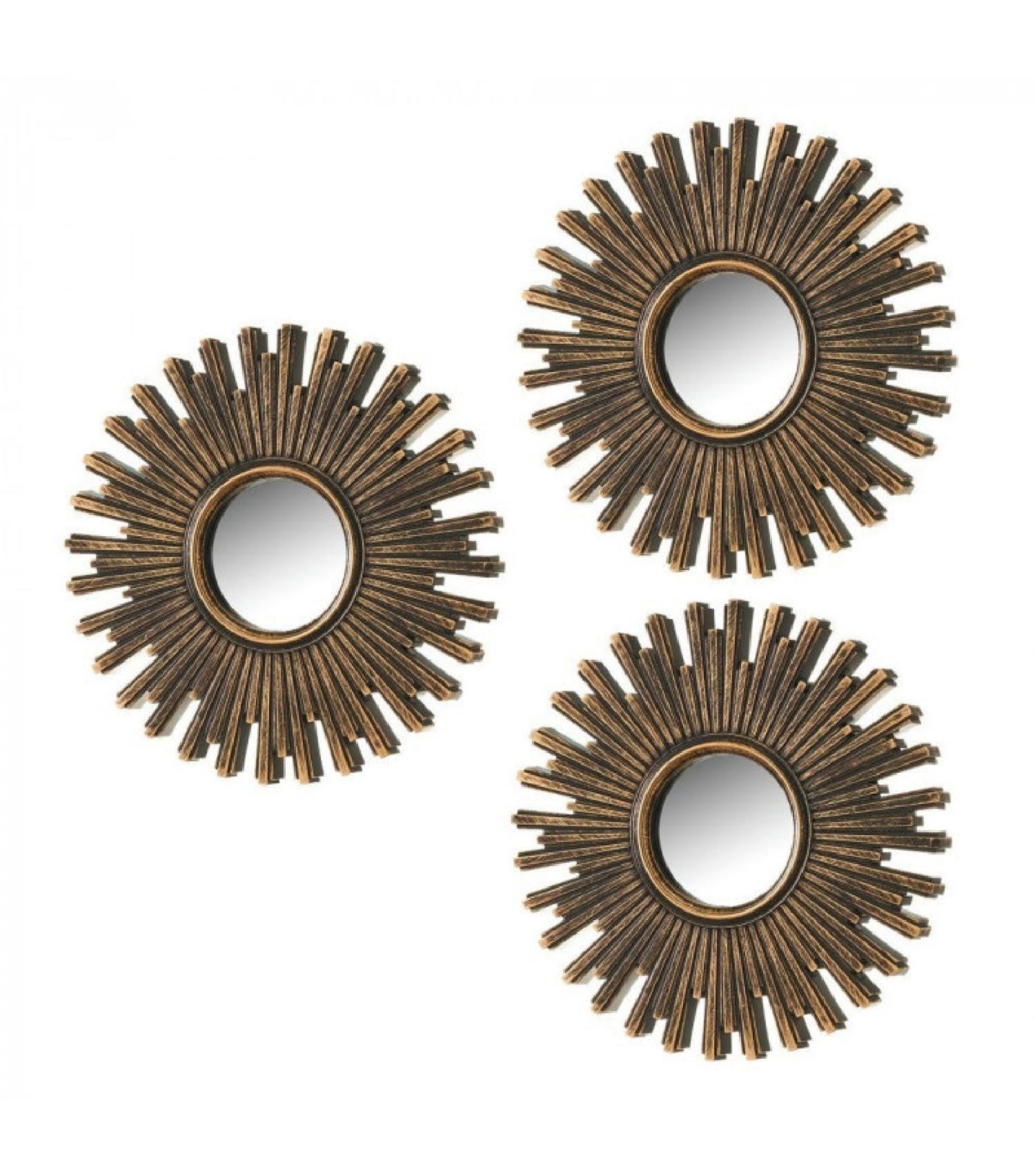 SOLEIL - Set de 3 miroirs ronds soleils or antique D25