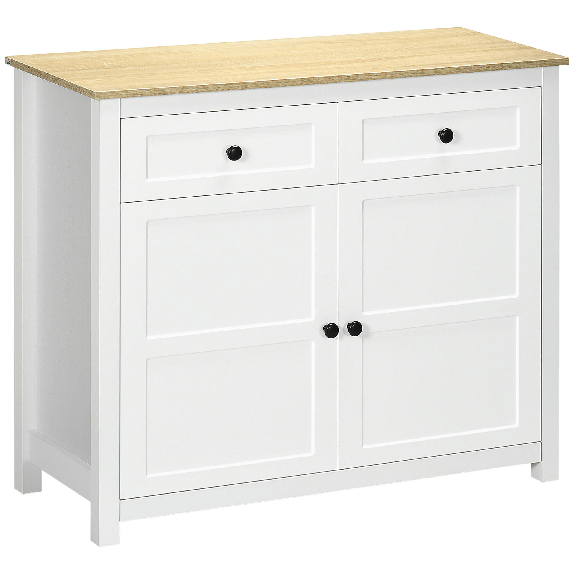 - Buffet 2 portes étagère réglable 2 tiroirs blanc aspect bois clair