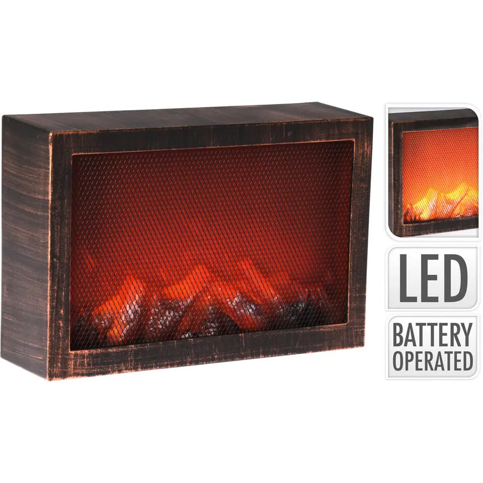 Sfeerhaard/ openhaard - zwart - LED - L30,5 x B9,5 x H21 cm