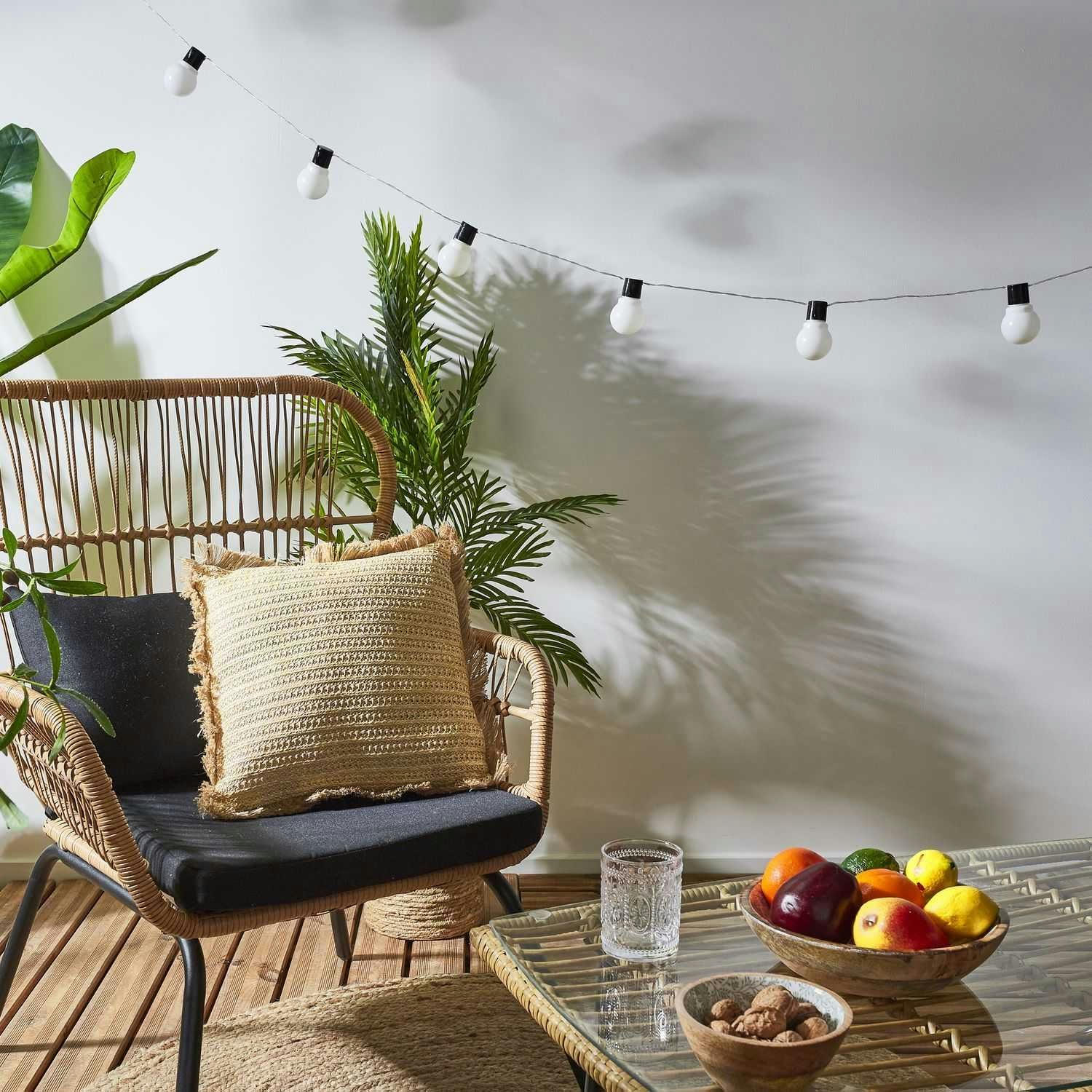 RAPHIA - Coussin design bord de mer en jute avec franges 40x40cm beige