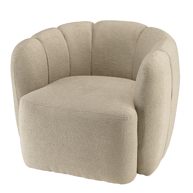 Fauteuil dossier arrondi en tissu beige CASTILLE