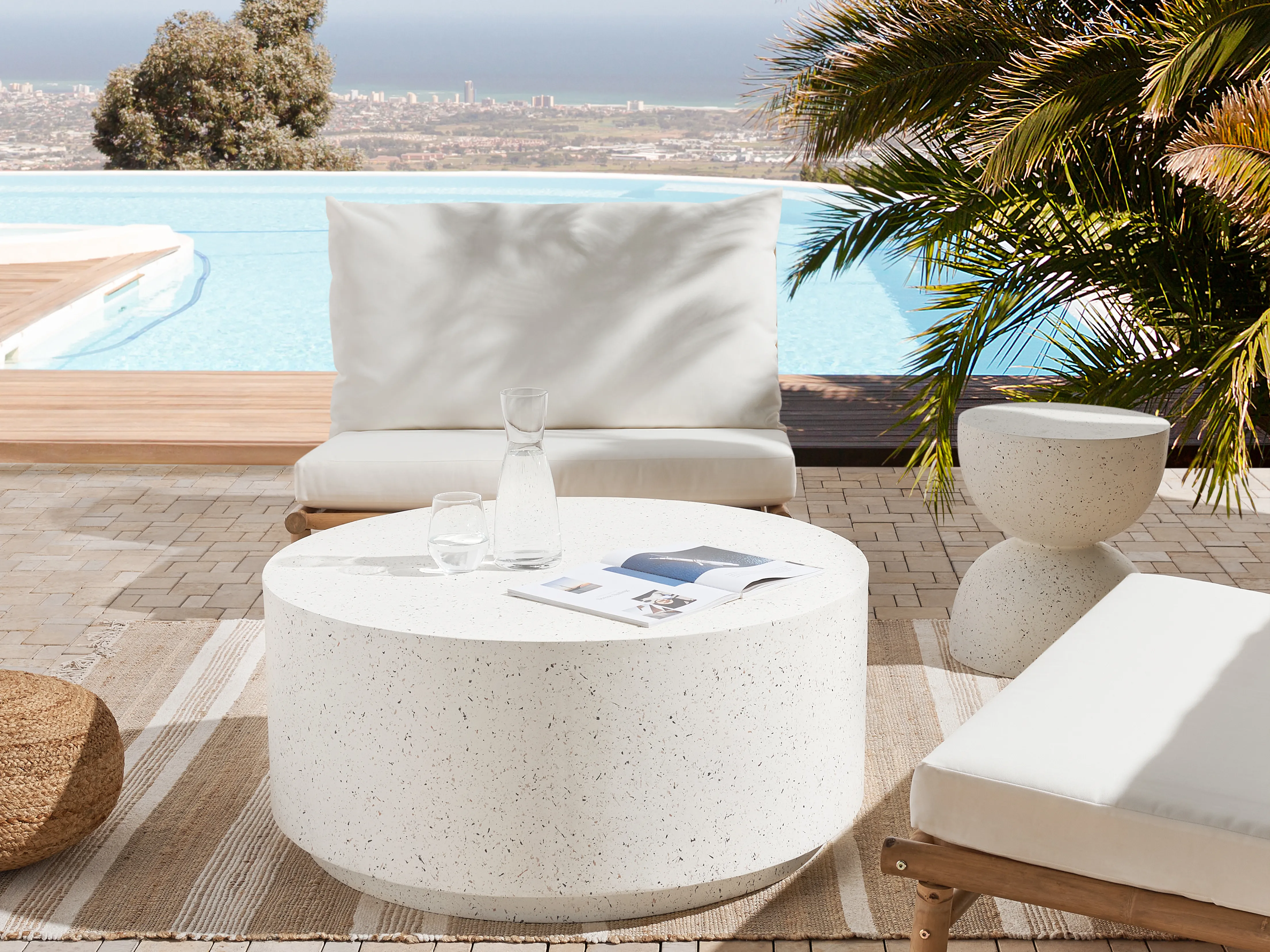 Coffee Table TREZZO 90 cm 90 cm Terrazzo Effect White Terrazzo