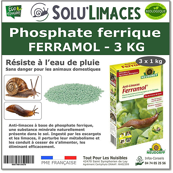 Ferramol Neudorff - Anti-limaces et escargots - 3 Cartons avec bec verseur de 1kg