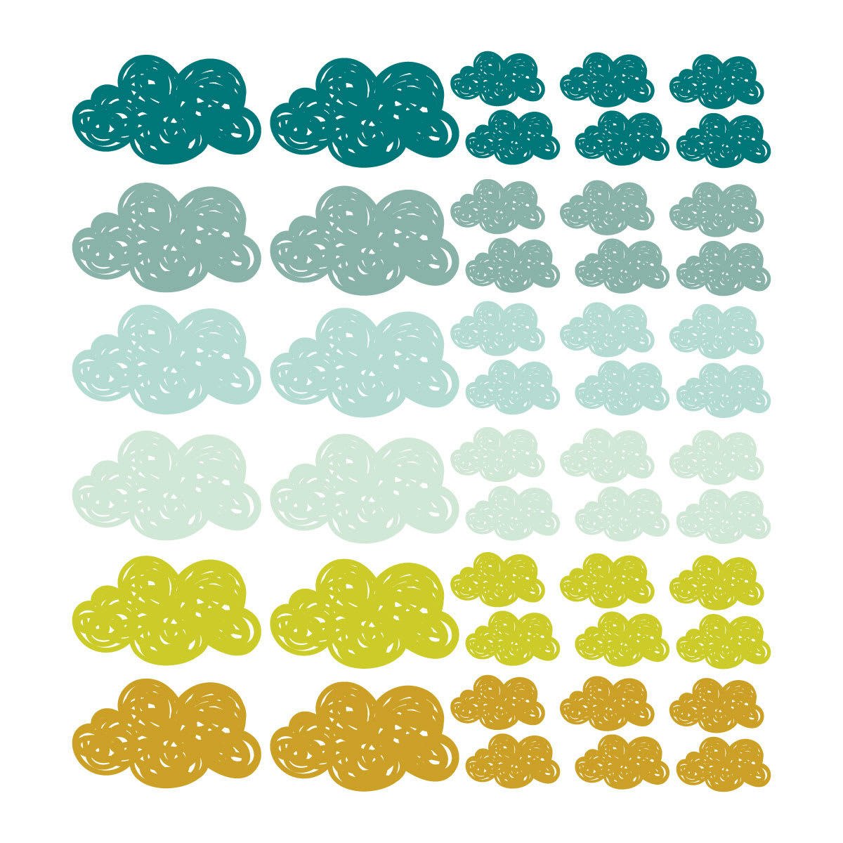 CLOUDS - Stickers muraux en vinyle petits nuages vert et moutarde