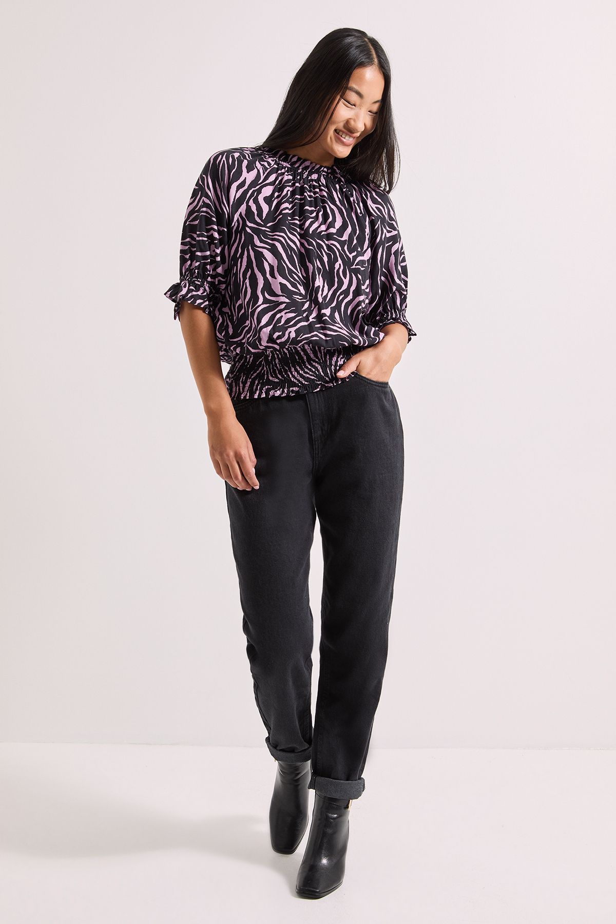 Dorothy Perkins Petite Frill Neck Shirred Cuff Blouse