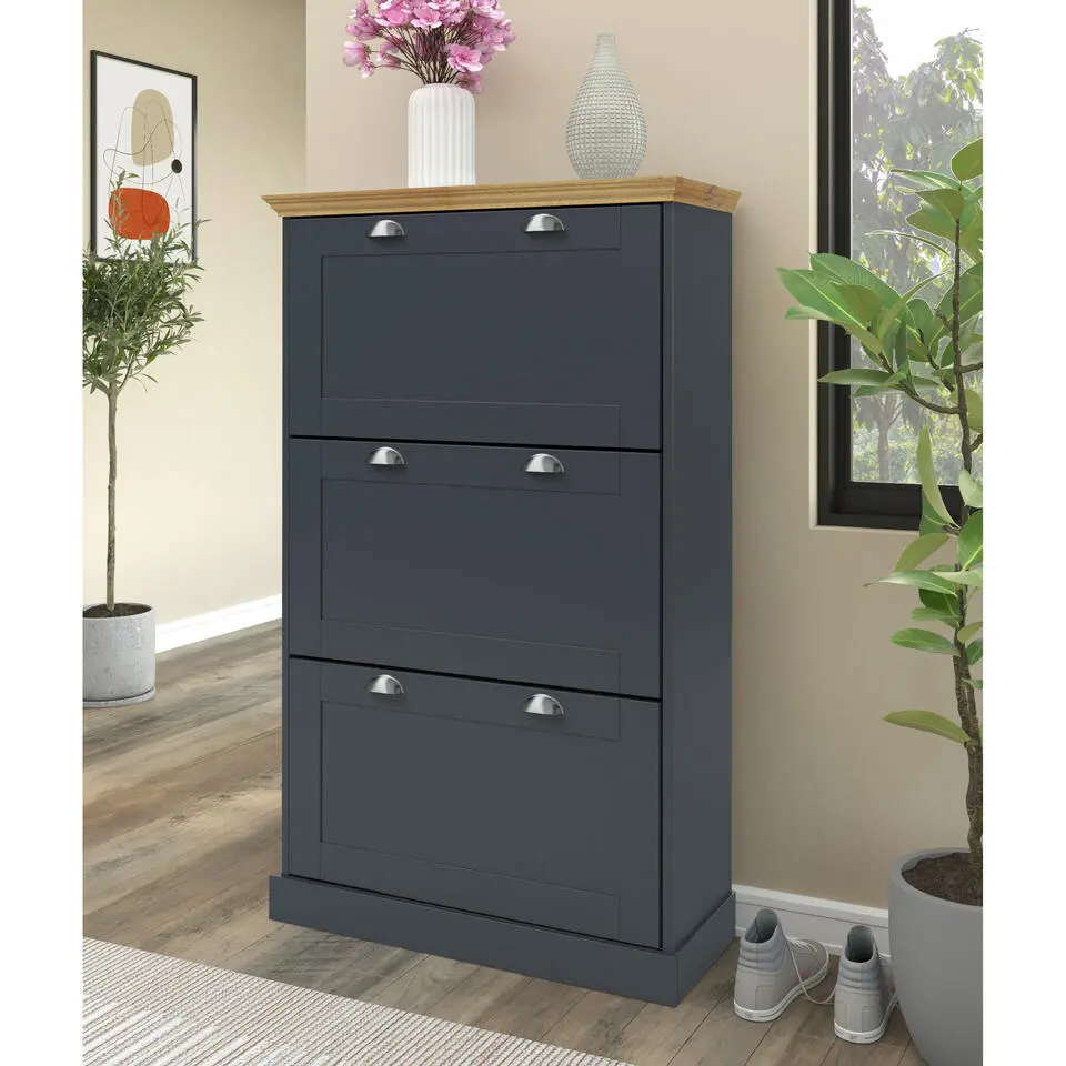 Motala - Schoenenkast met 3 kleppen in antraciet