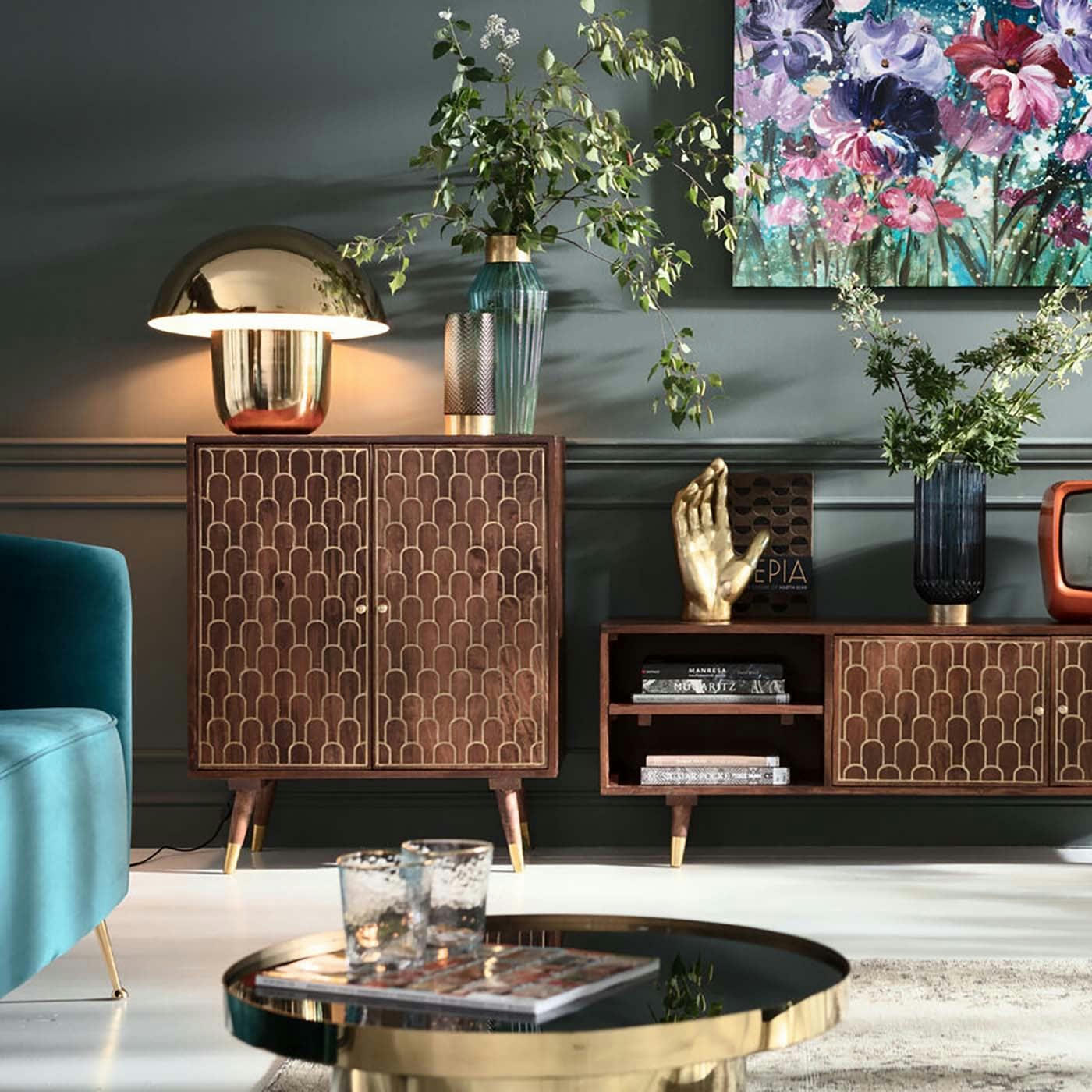 MUSKAT - Buffet 2 portes rétro en manguier massif