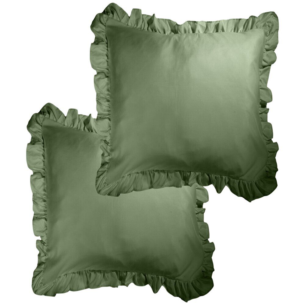 Taie d'oreiller carrée satinée unie à volants 63x63cm (3 modèles)