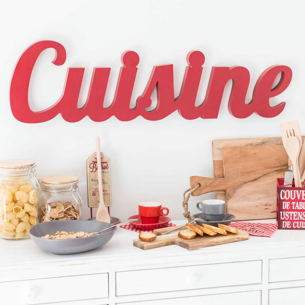 Cuisine - Mot déco murale rouge 80x22