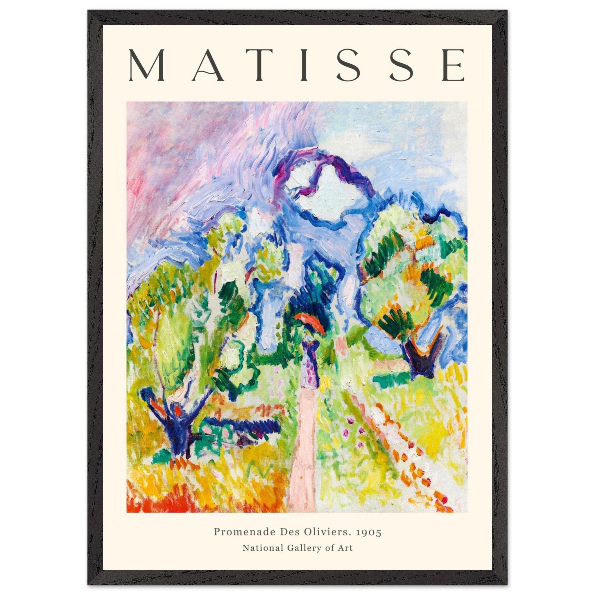 Artfulprints Poster met Lijst Matisse - Promenade des oliviers 1905  - 50x70 cm - Meerkleurig