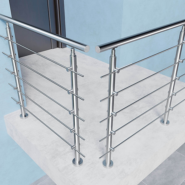Kit garde corps en acier inoxydable a 5 traverses Longueur 200 cm Balustrade a fixation a plat pour terrasse ou escalier