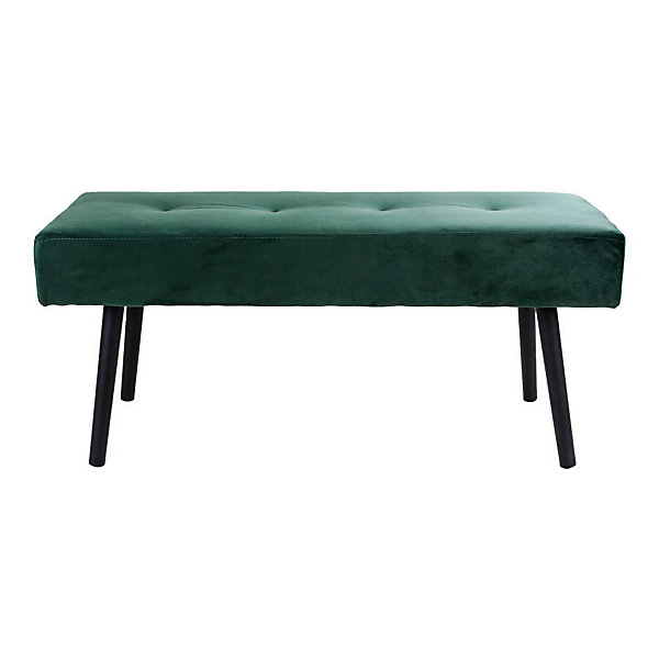 Banc Skiby en Velours Vert Foncé avec Pieds Noirs - 100x35x44 cm, élégance et Confort