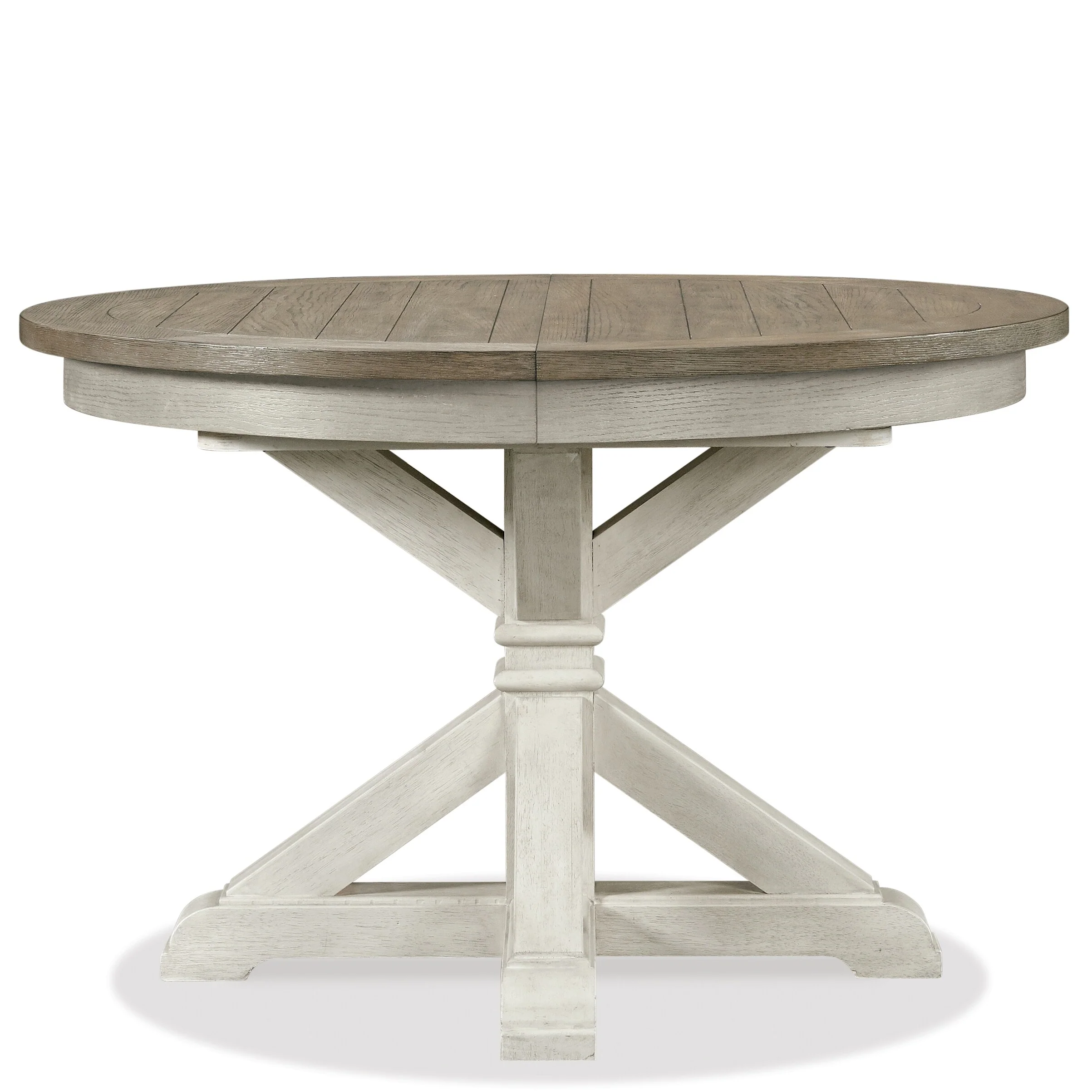 Roundhill Furniture Harola Round Pedestal Dining Table with 18 Leaf, Distressed Pine Finish