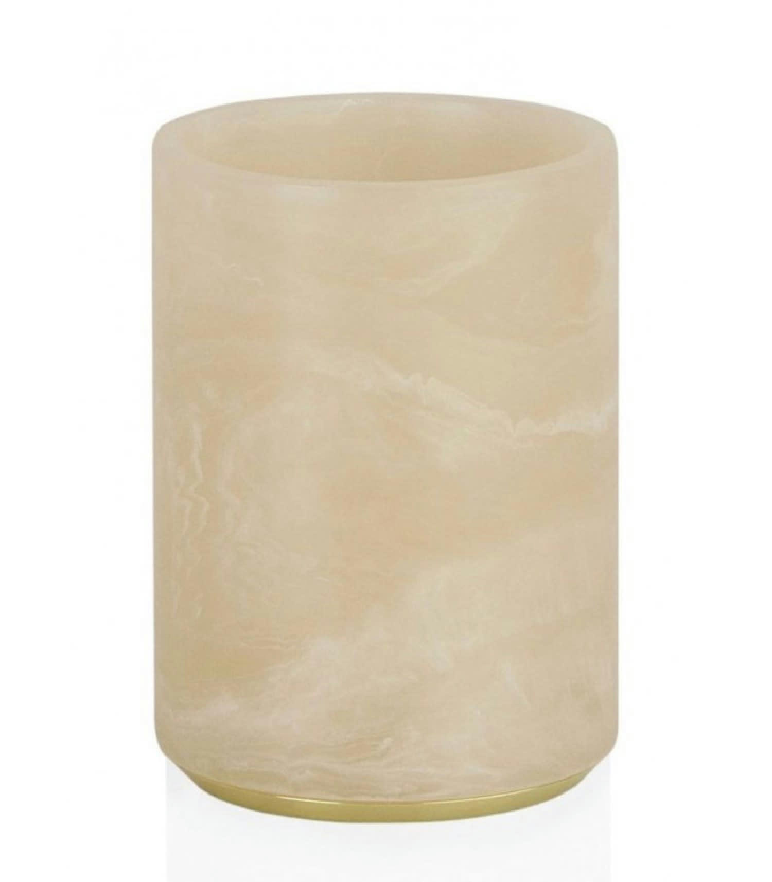 ROSY - Porte brosse à dents en résine effet marbre rose et métal doré