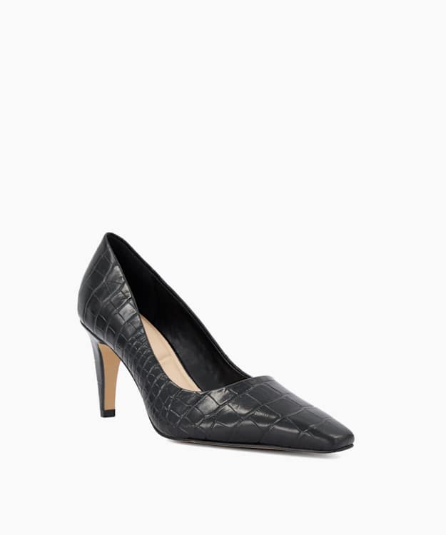 Astrids Black - Croc-Embossed Leather Court Shoes